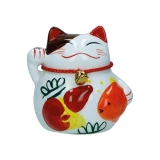 tirelire chat maneki-neko ceramique a 10cm - poisson