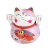 tirelire chat  ceramique cat b peint a la main  10 cm - rose pale