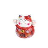 tirelire chat ceramique peint  d  la main 10 cm - rouge