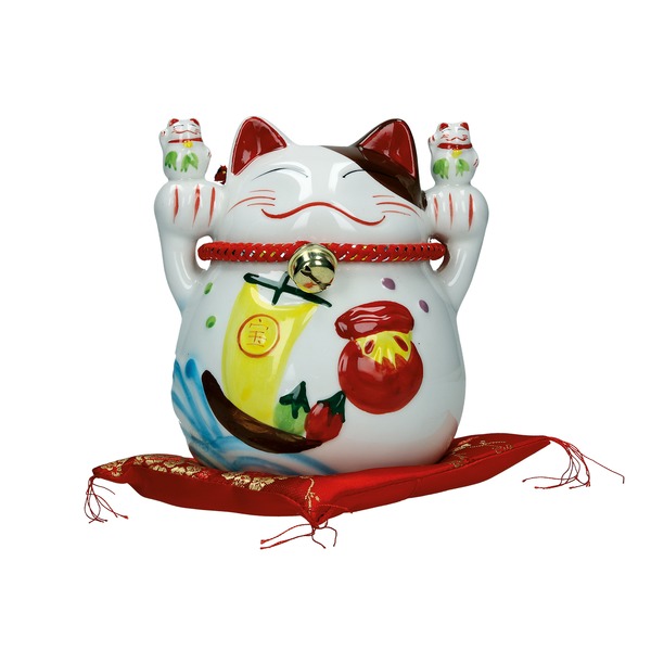 tirelire chat maneki-meko ceramique b 13cm - bateau