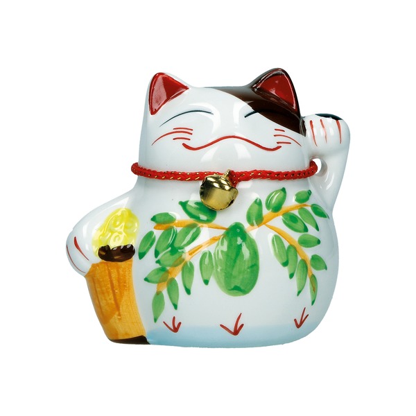 tirelire chat maneki-neko ceramique c 10cm - feuilles