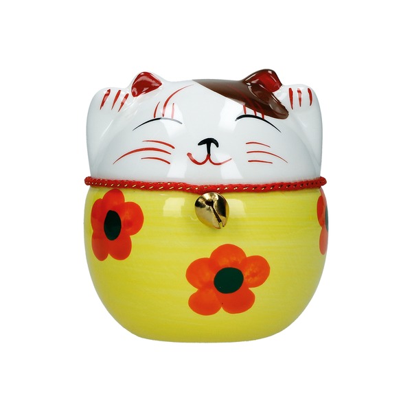 tirelire chat maneki-neko ceramique peint a la main b 10cm - jaune