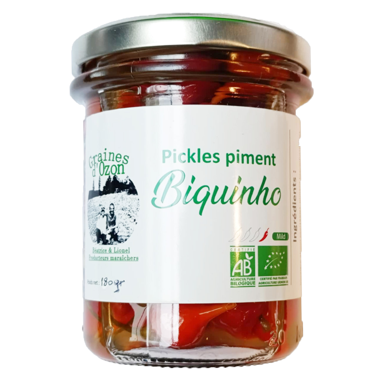 pickles de piment bio biquinho très doux 180gr graines d'ozon