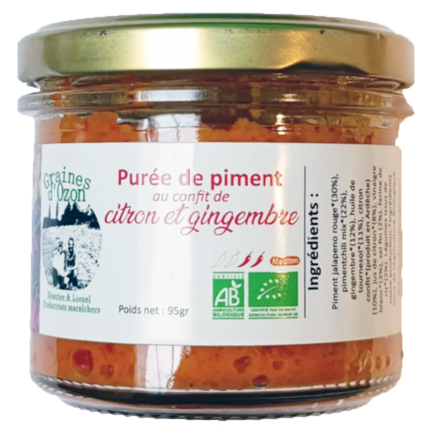 purée de piment bio  au confit de citron et gingembre 95gr graines d'ozon